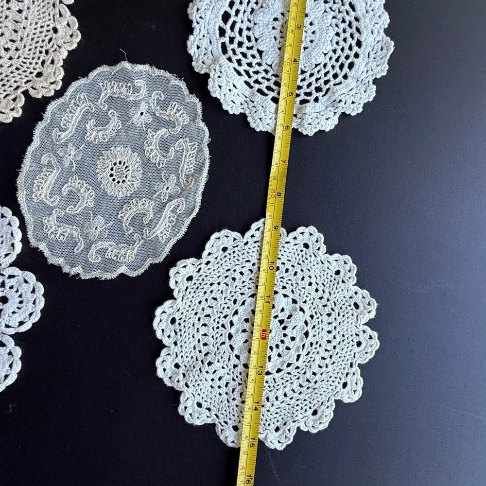 Vintage White and Cream Lace Doilies Set of 5 Handmade Crochet and Netting